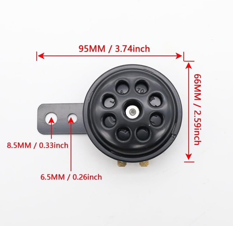 LVEE DL70 Universal Motorcycle Horn Waterproof Round Loud 12V 1.5A 105db small Electric round powersports horns for Motorcycle ATV scooter UTV dirt bike ebike (9 Holes Black) - Image 4